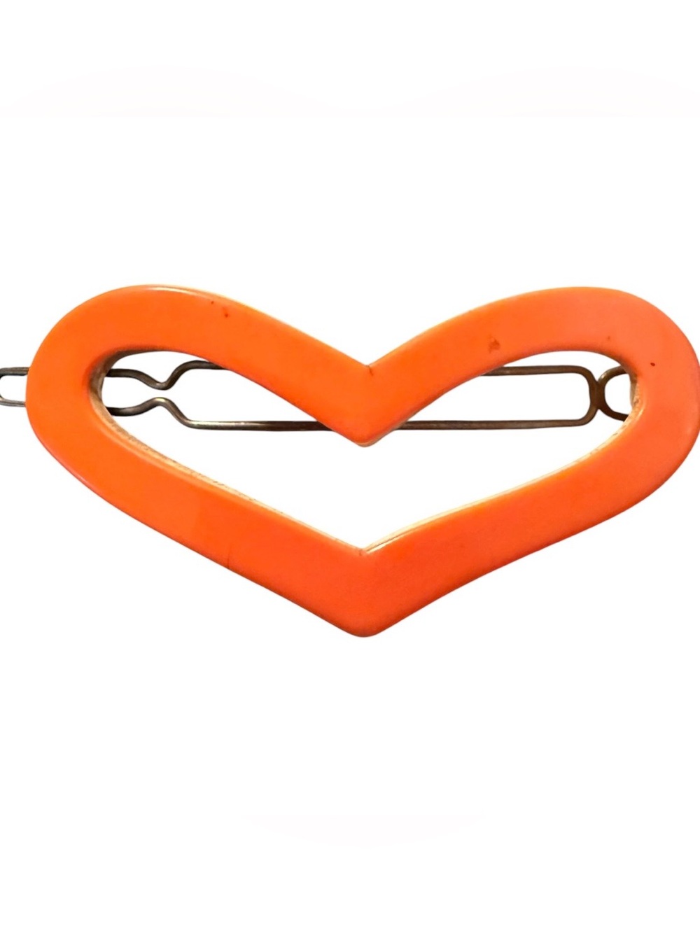 1960’s Extra Wide French Barretre in a Heart Shape in Orange, 2.6” Wide!